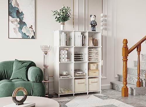 AWTATOS Cube Storage Closet Organizer 12 Cube Storage Shelves with Doors Closet Organizers and Storage Stackable Clothes Organizer for Bedroom, Home Office, White - color: White