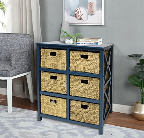 eHemco 3 Tier X-Side End Storage Cabinet with 6 Wicker Baskets, Teal - color: Teal, size: 15.5"D x 29.3"W x 30"H (6 Drawers)