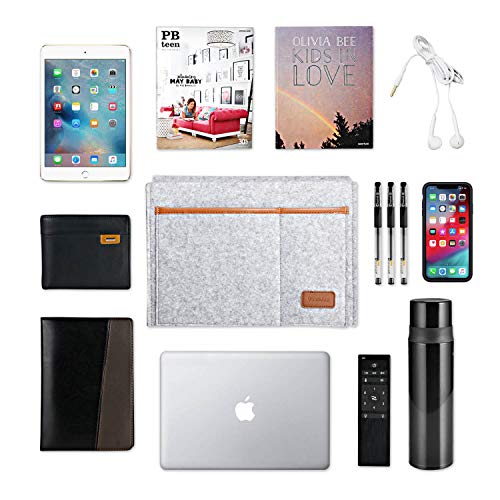Bedside Caddy, Felt Bed Storage Organizer Hanging Bag Holder with 5 Pockets, Magazine Book Phone Tablet iPad Cables Remote and Water Bottle Holder for Home Dorm Bed Sofa, Light Gray - color: Light Gray