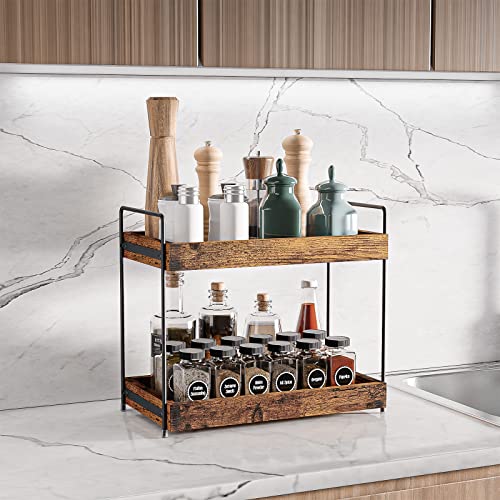 2-Tier Bathroom Counter Organizer, Wood Kitchen Countertop Spice Rack, Vanity Cosmetic Makeup Organizers Shelf for Bathroom Storage Organization, Rustic Brown - size: 2 Tier