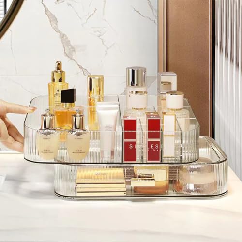 MIUOPUR Makeup Organizer with Stackable Drawers, Bathroom Vanity Organizers and Storage, Ideal for Desk and Dresser Countertops, Great for Cosmetics, skincare, Lipsticks, Nail Care -Clear - color: Clear, size: Tray and Drawer