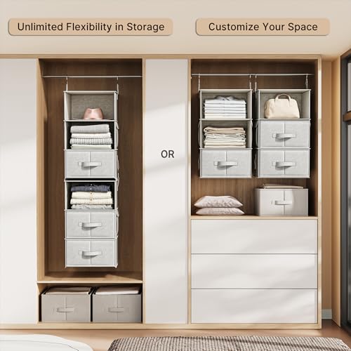 Vailando 6-Shelf Hanging Closet Organizer with 3 Drawers, 2 Separable 3-Shelf Closet Organizers and Storage for Wardrobe Organization, Hanging Dresser for Nursury & Dorm Clothes Organizer - color: Silver Gray, size: 6-Shelf Separable