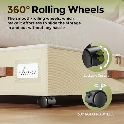 LAMU Under Bed Storage with Wheels, 2 Pack Under Bed Storage Containers with Clear Lids & Label, Rolling Under Bed Drawers for Clothes, Shoes, Blankets, Beige - color: Beige