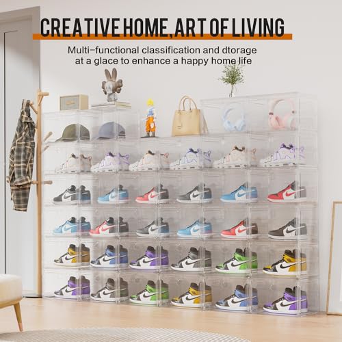 KEFA XL Shoe Storage Box Organizer, 8 Pack Shoe Boxes Clear Plastic Stackable, Sneaker Display Case Container Fit for US 13 (Side 8 PACK CLEAR) - color: 8 PACK CLEAR