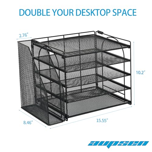 AUPSEN Desk Organizers and Accessories, 5-Tier Desktop Paper File Organizer with Removable File Holder, Desk Accessories & Workspace Organization for Home Office Supplies (Black) - color: Black