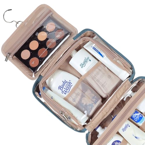 NISHEL Travel Toiletry Bag for Women, Makeup Essentials Organizer, Hanging Case for Accessories, Cosmetics, Large Size, Lake-Blue - color: Lake-Blue, size: Large