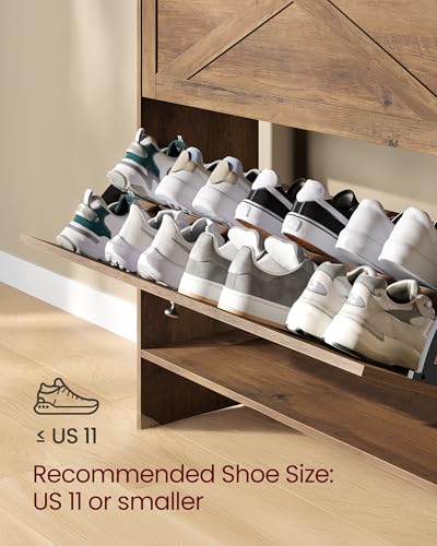 VASAGLE Shoe Storage Cabinet Organizer with 2 Flip Drawers, Freestanding Narrow Shoe Rack Cabinet for Entryway, Farmhouse Style, Fits 14 to 16 Pairs, Honey Brown UHSC203KB01S - color: Honey Brown