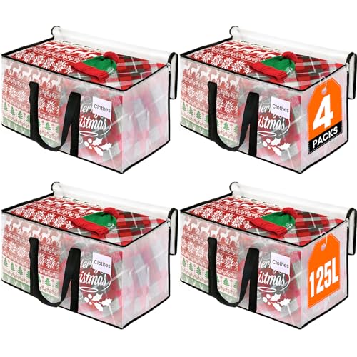 RoomHacks Clear Heavy Duty Extra Large Moving Bags, Reinforced Handle and Double Zipper Storage Bags, Packing Bags Alternative (4 Packs) - size: 125L- 4Packs