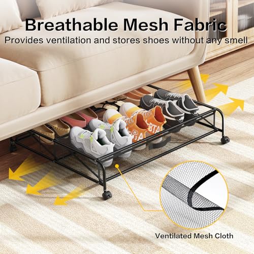 Under Bed Shoe Storage Organizer, 2 Pack Under Bed Storage Containers with Wheels for Under Bed Shoe Organizer Drawer Space Saving for bedroom - size: 2pcs