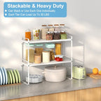 15.5 to 25.5 Inch Kitchen Cabinet Shelf Organizers, Adjustable Kitchen Counter Shelf Organizer, Set of 4 Expandable Countertop Storage Shelves, Stackable Design, 30LBS Heavy Duty, Space Saver - color: White