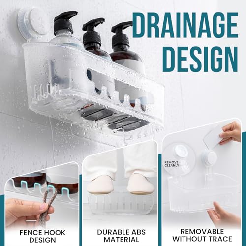 TAILI Shower Caddy Suction Cup 2 Pack, Heavy Duty Bathroom Organizer, Removable Shelves for Inside Shower, Shampoo, Waterproof Suction Plastic Storage for Bathroom Accessories Holder, Frosted Clear - style: 1 × Frosted Clear