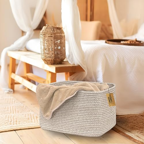 COMFY-HOMI Square Woven Cotton Rope Basket for Organizing, Gift Baskets for Handles, Empty Gift Baskets, Toy Basket for bins|13.5" x 11" x 9.5" home decor for Living Room, Bathroom - color: Brown, size: 13.5"X11"X9.5"