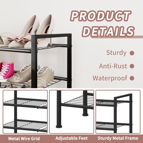 3-Tier Adjustable Shoe Rack, 26.5-Inch Wide Metal Storage Organizer for Closet Entryway, Heavy-Duty Stand for Shoes, Books, or Plants - Easy Assembly (Black) - color: Black, size: 3 Tier
