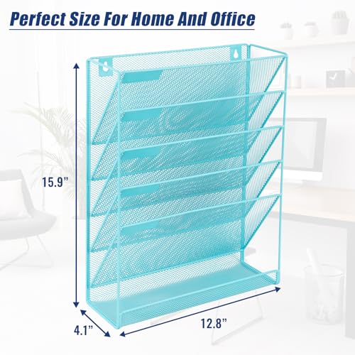 EASEPRES Desk File Organizer Mesh 6-Tier, Hanging Wall Mount Document Organization Stand, Desktop Vertical Mail Paper Folder Holder Rack with Bottom Tray for Office Home Cubicle Countertop, Blue - color: Blue, size: 6 Tier
