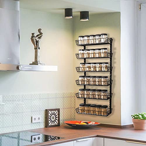 SWOMMOLY Adjustable Wall Mount Spice Rack, 6-Tier Dual-use (Multi-use) Organizer, Black - color: Black, size: 6-Tier