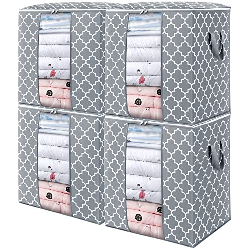 WISELIFE Storage Bags 4 Pack/100L Large Blanket Clothes Organization and Storage Containers for Comforters,Bedding, Foldable Organizer with Reinforced Handle, Clear Window, Sturdy Zippers,Light Gray - color: Light Grey, size: 4x 100L