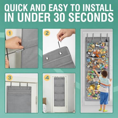 Honeyera Storage for Stuffed Animal - Over Door Organizer for Stuffies, Baby Accessories, and Toy Plush/Easy Installation with Breathable Hanging Pockets (Gray) - color: Gray