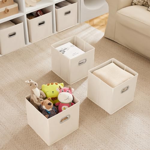 MAX Houser 6 Pack Foldable Fabric Storage Bins with Handles - Ideal for Closet Organization, Bedroom and Nursery（ Beige, 12"x12"x12"） - color: 1 beige
