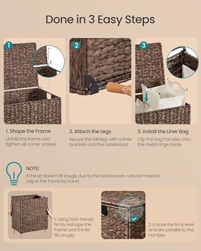 SONGMICS Laundry Hamper 2 Sections, 34.3 Gal. (130 L) Handwoven Water Hyacinth Wicker Laundry Basket with Lid, Natural Material, Removable Machine Washable Liners, Handles, Espresso ULCB202K01 - color: Espresso, size: 130 L (Handwoven)