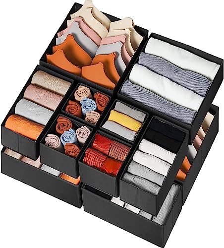 Criusia Drawer Organizer Clothes 12 Pack - Odorless Closet Organizers and Storage for Sock Underwear Bra - Dresser Organizador for Bedroom Organization -Nursery Drawer Divider Trays for Baby Clothes - color: Black, size: 12 Pack