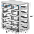 DEAYOU 5 Drawer Desktop Storage Bin Unit, Small Plastic Organizer, White Frame with Clear Drawer, Mini Container Case for Desk, Storing Craft, Accessory, Stationery