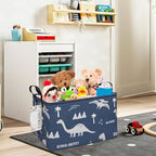 FANKANG Storage Bins, Nursery Hamper Canvas Laundry Basket Foldable with Waterproof PE Coating Large Storage Baskets for Kids Boys and Girls, Office, Bedroom, Clothes,Toys(Rec-Blue dinosaur） - color: Rec-Blue dinosaur