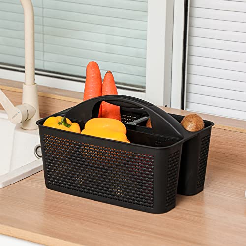 UUJOLY Plastic Portable Shower Caddy Basket Bucket, Cleaning Shower Basket with Handle Compartments Storage Basket Organizer for Bathroom Kitchen College Dorm Sink, Black - color: Black