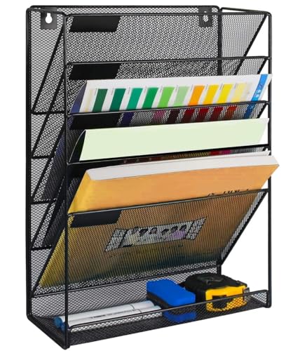 Kuntine.B 6-Tier Wall File Organizer Hanging File Organizer Cubicle Organizer Wall File Holder for Office Home, Black - color: Black, size: 6 Tier & No Hangers