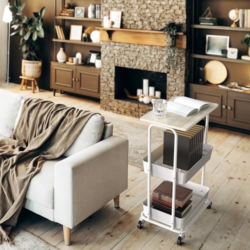 Simple Houseware 2-Tier Rolling Utility Cart with Lockable Wheels and Wood Top, Metal Storage Organizer Trolley for Kitchen, Bathroom, Office, Craft Room, Maple - color: Maple
