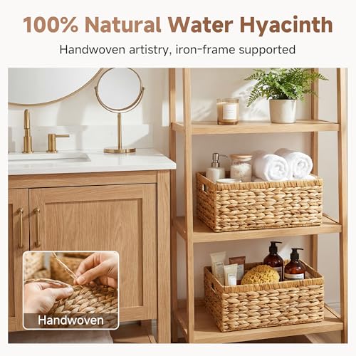 StorageWorks Wicker Storage Baskets, Handwoven Water Hyacinth Basket for Organizing, Decorative Organizers with Built-in Handles, Set of 2 - color: Natural (Water Hyacinth), size: 15"L x 11½"W x 7"H + 13"L x 9"W x 6¼"H