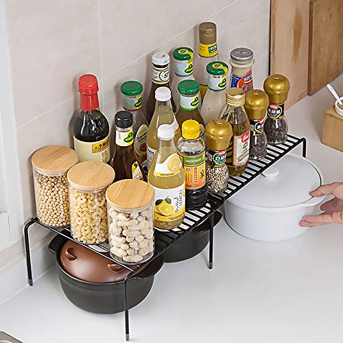 Tomorotec Expandable Shelf Organizer for Kitchen Countertop, Metal Cabinet Pantry Shelf, Spice Rack Organizer, Space Saving Non Slip Rustproof, Black - color: Black-1 Pcs