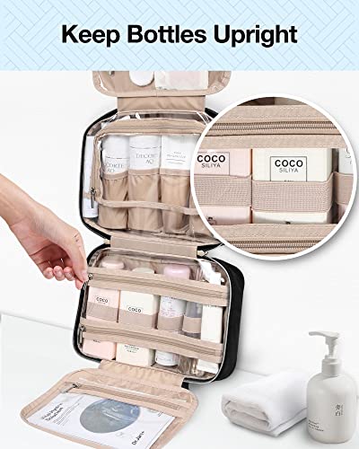 BAGSMART Toiletry Bag Hanging Travel Makeup Organizer with TSA Approved Transparent Cosmetic Bag Makeup Bag for Full Sized Toiletries, Large-Blck - color: Black, size: Large