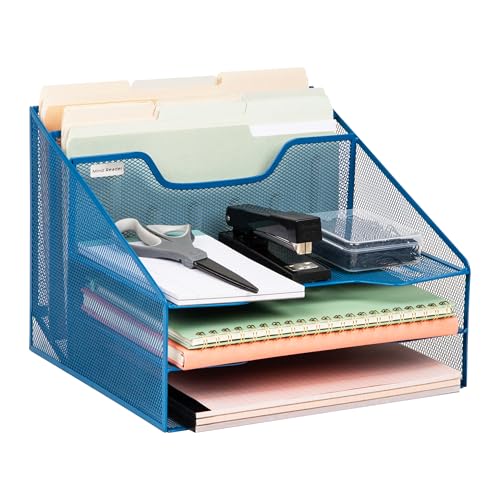 Mind Reader Metal Mesh Desktop File Organizer, 3-Tier Paper Tray with 5 Compartments, Office Mail Sorter, Turquoise - color: Turquoise