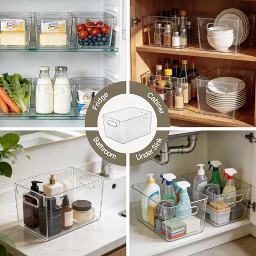 Hudgan Set of 4 Clear Plastic Storage Bins, 4 Large Storage Containers for Pantry Organizers, Home Edit, Kitchen Cabinet, Refrigerator, Under Sink Organization, Bathroom, Office - size: 4L