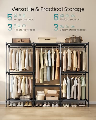SONGMICS Clothes Rack, Portable Closet, Heavy-Duty Wardrobe Closet Organizer with Hanging Rails and Shelves, 79.9 Inches Tall, Total Load 297 lb, Easy Assembly, for Bedroom, Ink Black URDR212BZ01 - size: 89.8" L x 17.7"W x 79.9"H