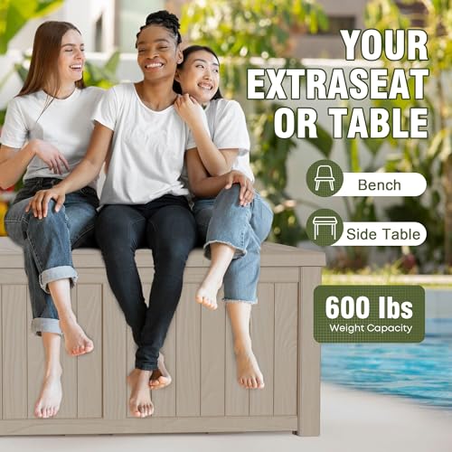 150 Gallon Outdoor Deck Box, Lockable Waterproof Outdoor Storage Boxes For Garden Tools,Indoor Cushions,Accessories Outside Storage Resin Weatherproof Container(Grey) - color: Grey, size: 150 Gallon