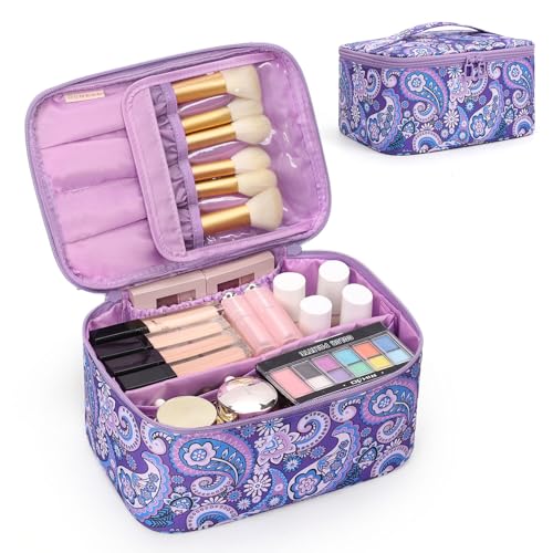 OCHEAL Makeup Bag - Portable Large Capacity Travel Cosmetic Case for Women with Handle and Divider Toiletry Organizer for Girls on the Go -Purple - color: 0021_Floral Purple, size: Medium