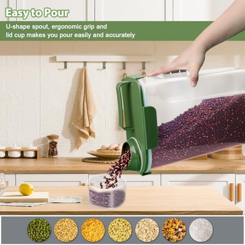 Komzon Rice Container, Airtight Rice Storage Container 10lb, Cereal Containers Storage, BPA Free Food Dispenser with Pouring Spout Handle for Flour Pasta Grain, Pet Dog Cat Bird Food Storage Container - color: 10lb Green