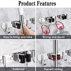 2 Racks and 3 Hooks Broom and Mop Holder Wall Mounted Garage Organizer Storage Tool Racks Stainless Steel Heavy Duty Hooks Self Adhesive Solid Non-slip Wall Hangers for Home Kitchen Garden Laundry - color: 2 Racks & 3 Hooks (Silver) - 1 Pack