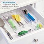 iDesign Linus Plastic Kitchen Drawer Organizer for Silverware, Spatulas, Cutlery, Gadgets, Office Supplies, Cosmetics, 4" x 8" x 3" - Clear - style: Pack of 1