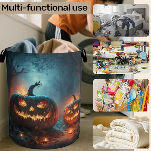 Pumpkin Halloween Laundry Basket - Heavy Duty 60L Dirty Clothes Organizer, Water Resistant Foldable Hamper for Men Women - color: Pumpkin Halloween