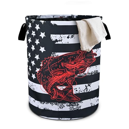 Bass Fish Laundry Basket Foldable Oxford Cloth Tote Bag Laundry Hamper Clothes Storage Bucket Organizer For Bathroom/Laundry Storage/Bedroom 19.6x15.7 Inch - color: Bass Fish