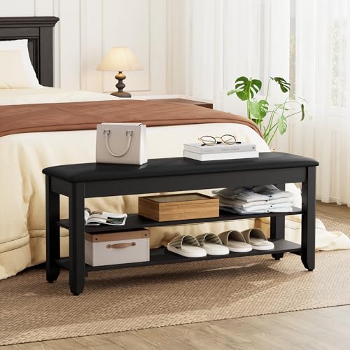 Homleke Shoe Rack Bench with Flip-Top Storage, Solid Wood Entryway Bench with Cushion, Adjustable Shelf, for Hallway, Mudroom, Closet – Black, 39.4" - color: Black, size: 39.4"