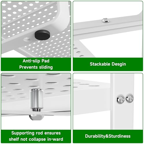 Expandable Kitchen Cabinet Shelf Organizer Rack Heavy Duty Metal Spice Rack Stackable Counter Storage Shelf for Kitchen Cabinet Pantry Bathroom (White - 16.5"-27" L x 10.2" W x 9.6" H - 1Pack) - color: White - 16.5"-27" L X 10.2" W X 9.6" H - 1pack