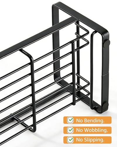 HULISEN Large Sponge Holder, 304 Stainless Steel Kitchen Soap Dispenser Caddy Organizer, Countertop Soap Dish Rack Drainer with Removable Drain Tray, not Including Dispenser and Brush, Black - color: Black, size: Large
