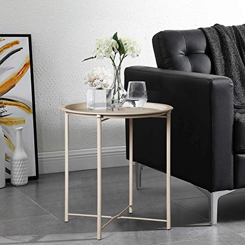 VECELO Side/End Table, Folding Round Metal Anti-Rust and Waterproof Outdoor or Indoor Tray for Living Room Bedroom Balcony and Office, 2 PCS, Grey - color: Grey, size: 2 PCS