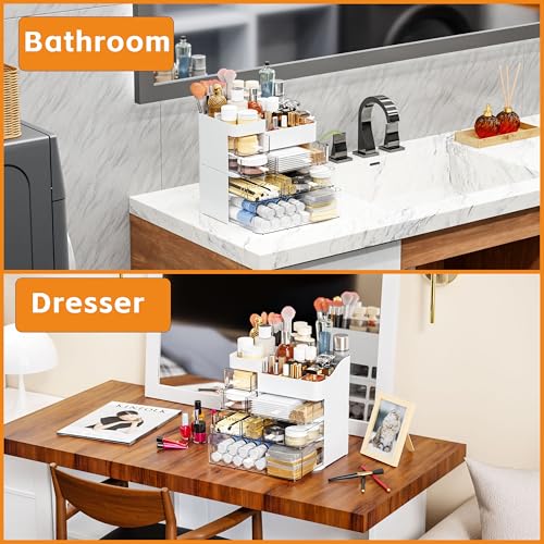 White Countertop Makeup Organizer with 6 Drawers,Large Capacity Skincare Organizers for Vanity,Desk,Dresser,Plastic Bathroom Counter Organizer for Beauty,Skin Care,Perfume,Make up Brush Organization - color: White, size: Large-6 Drawers