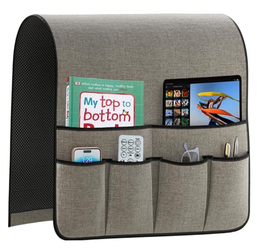 Armrest Organizer Non Slip Remote Control Holder Arm Chair Couch Caddy For Recliner Sofa Bedside With 6 Pocket Storage for Tablet Phone iPad (Lightgrey, W19 x L33) - color: Lightgrey, size: W19" x L33"