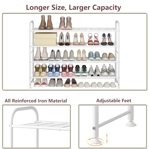 LINZINAR Shoe Rack Long 4 Tier Shoe Storage Organizer Metal Wide Shoe Shelf for Closet Entryway Bedroom 30 Paris Large Capacity, White - color: White, size: 4-Tier