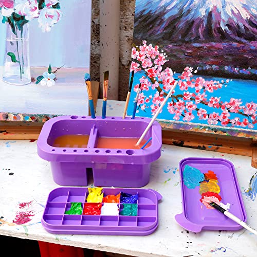 MyLifeUNIT Paint Brush Cleaner, Paint Brush Holder and Organizers with Palette for Acrylic, Watercolor, and Water-Based Paints (Purple) - color: Purple
